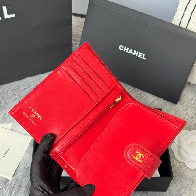 CHANEL 25S MULTI PURPOSE PASSPORT WALLET 15 IN VIVID RED CALFSKIN GOLD HARDWARE
