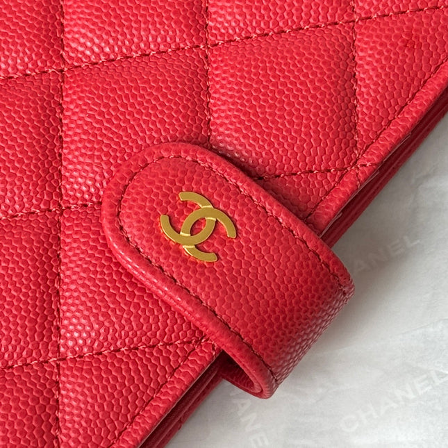 CHANEL 25S MULTI PURPOSE PASSPORT WALLET 15 IN VIVID RED CALFSKIN GOLD HARDWARE