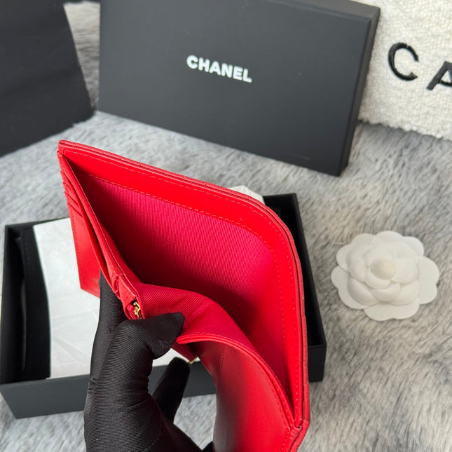 CHANEL 25S MULTI PURPOSE PASSPORT WALLET 15 IN VIVID RED CALFSKIN GOLD HARDWARE