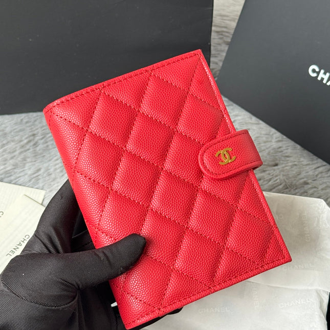 CHANEL 25S MULTI PURPOSE PASSPORT WALLET 15 IN VIVID RED CALFSKIN GOLD HARDWARE