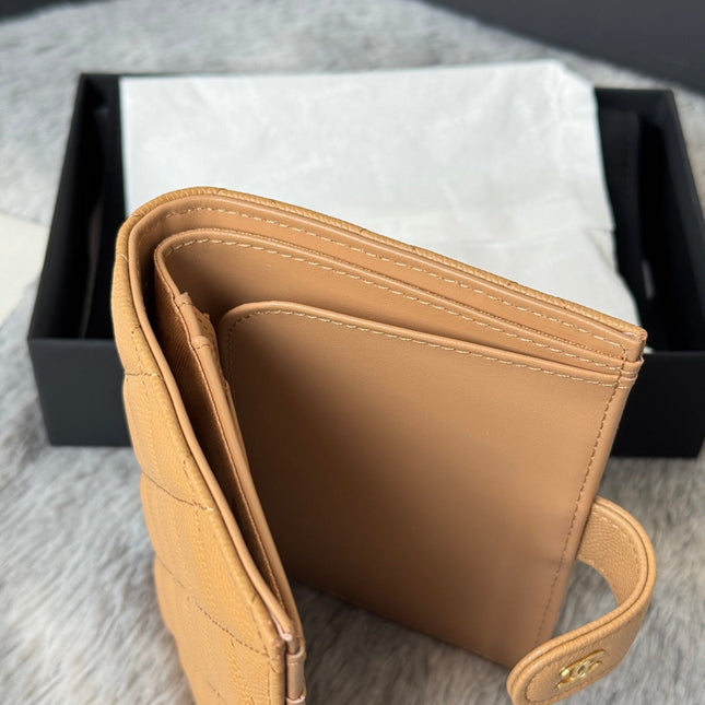 CHANEL 25S MULTI PURPOSE PASSPORT WALLET 15 IN GOLDEN CARAMEL CALFSKIN GOLD HARDWARE