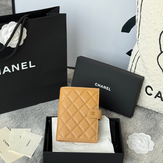 CHANEL 25S MULTI PURPOSE PASSPORT WALLET 15 IN GOLDEN CARAMEL CALFSKIN GOLD HARDWARE