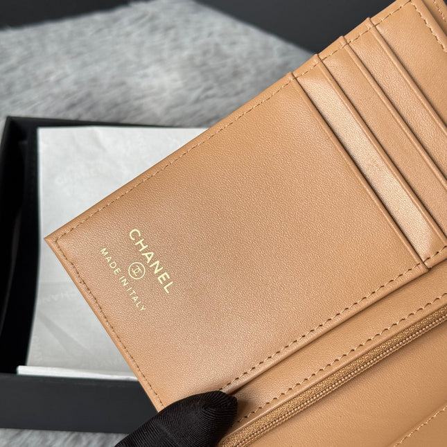 CHANEL 25S MULTI PURPOSE PASSPORT WALLET 15 IN GOLDEN CARAMEL CALFSKIN GOLD HARDWARE