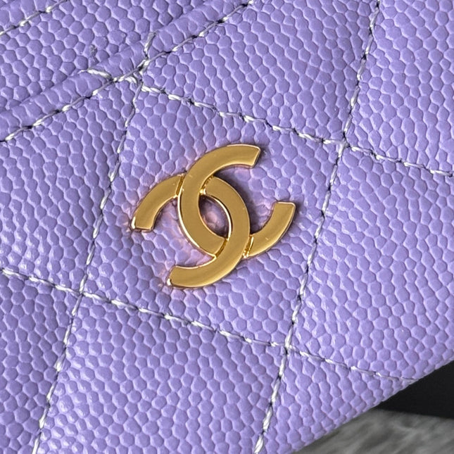 CHANEL 25S CARD HOLDER 11 IN LAVENDER PURPLE CAVIAR GOLD HARDWARE