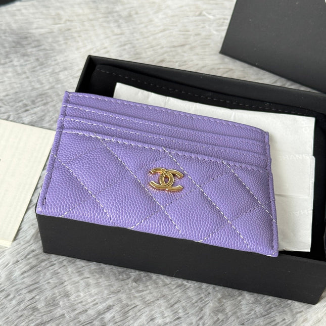 CHANEL 25S CARD HOLDER 11 IN LAVENDER PURPLE CAVIAR GOLD HARDWARE