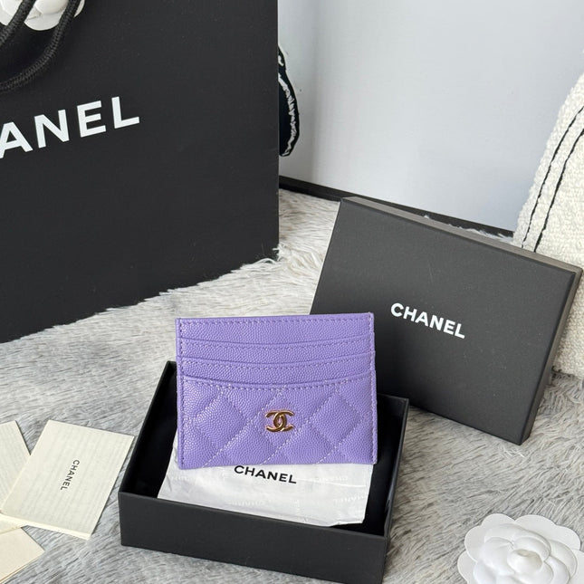 CHANEL 25S CARD HOLDER 11 IN LAVENDER PURPLE CAVIAR GOLD HARDWARE
