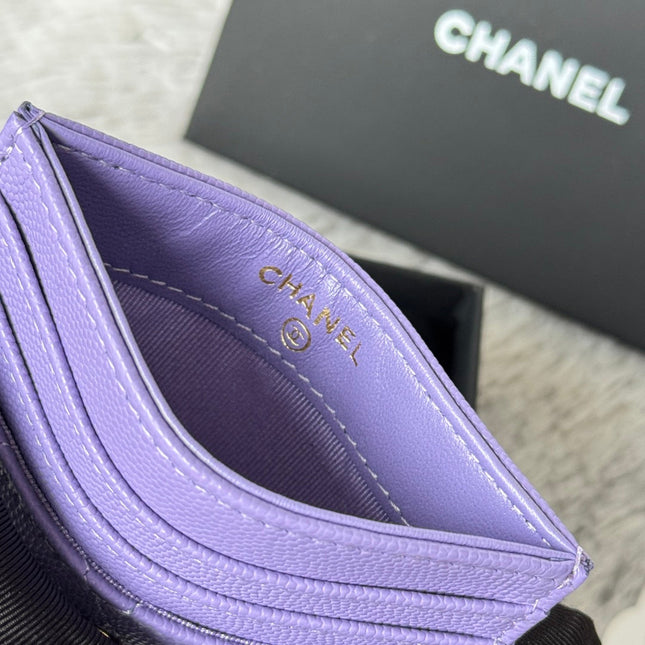 CHANEL 25S CARD HOLDER 11 IN LAVENDER PURPLE CAVIAR GOLD HARDWARE