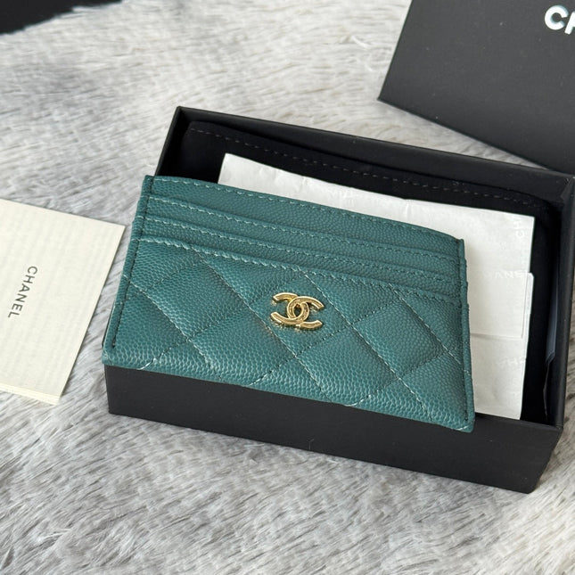 CHANEL 25S CARD HOLDER 11 IN TROPICAL TEAL CAVIAR GOLD HARDWARE