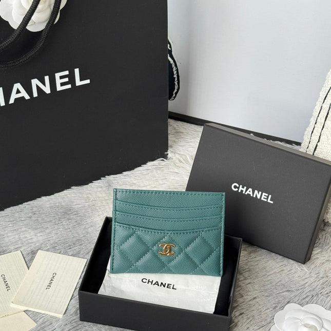 CHANEL 25S CARD HOLDER 11 IN TROPICAL TEAL CAVIAR GOLD HARDWARE