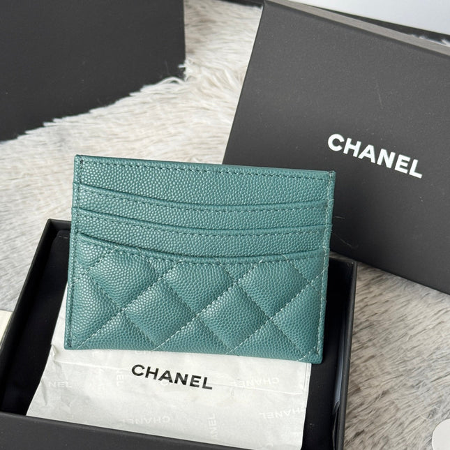 CHANEL 25S CARD HOLDER 11 IN TROPICAL TEAL CAVIAR GOLD HARDWARE