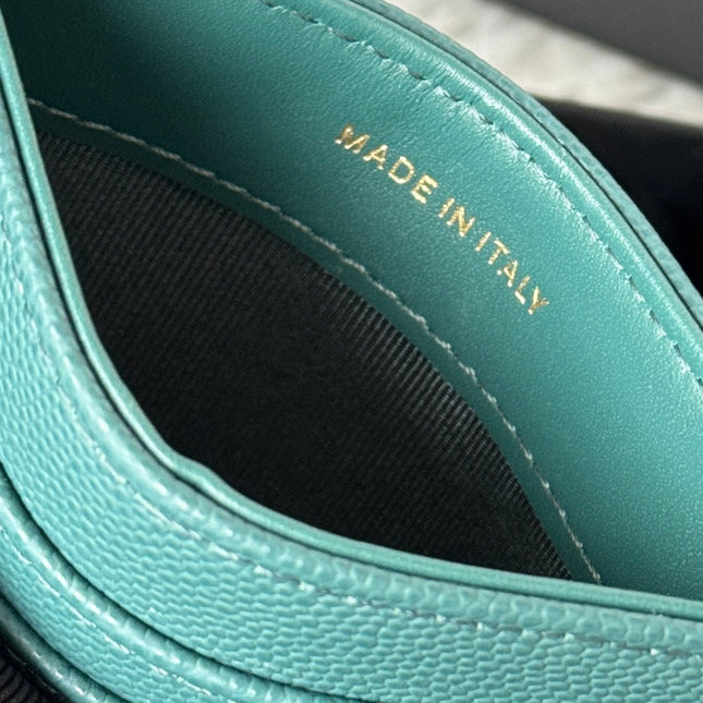 CHANEL 25S CARD HOLDER 11 IN TROPICAL TEAL CAVIAR GOLD HARDWARE