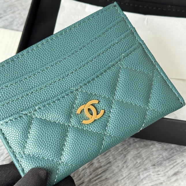 CHANEL 25S CARD HOLDER 11 IN TROPICAL TEAL CAVIAR GOLD HARDWARE