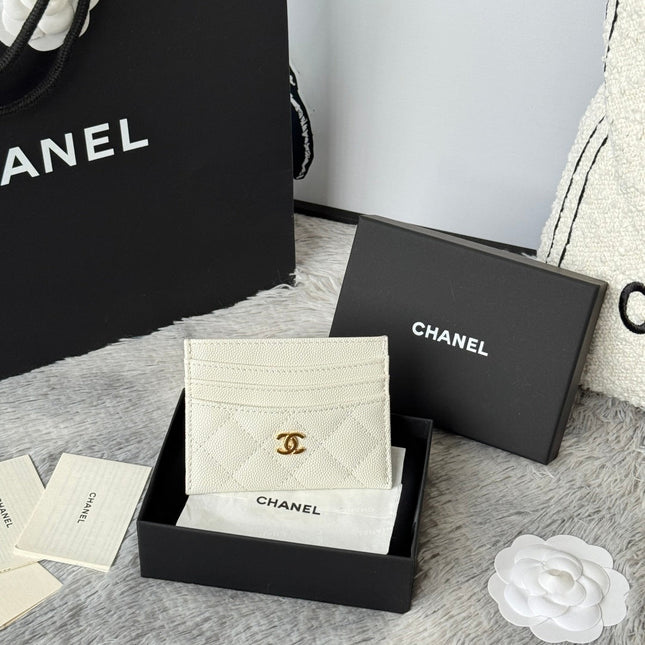 CHANEL 25S CARD HOLDER 11 IN IVORY CAVIAR GOLD HARDWARE