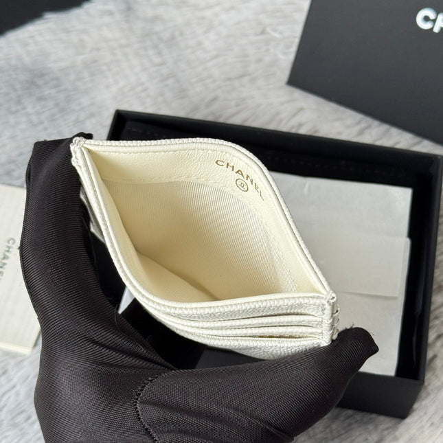 CHANEL 25S CARD HOLDER 11 IN IVORY CAVIAR GOLD HARDWARE