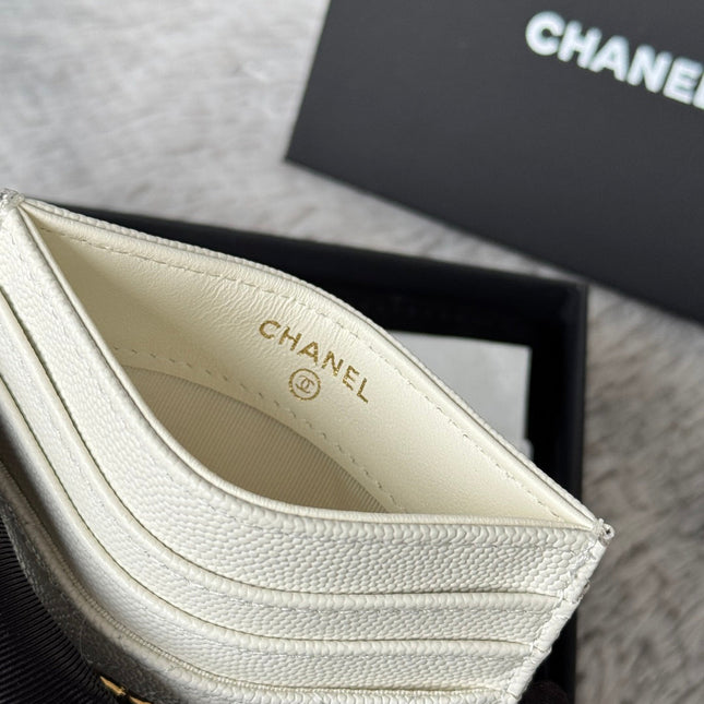 CHANEL 25S CARD HOLDER 11 IN IVORY CAVIAR GOLD HARDWARE
