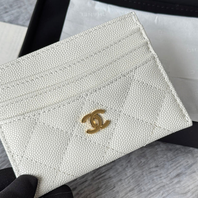 CHANEL 25S CARD HOLDER 11 IN IVORY CAVIAR GOLD HARDWARE