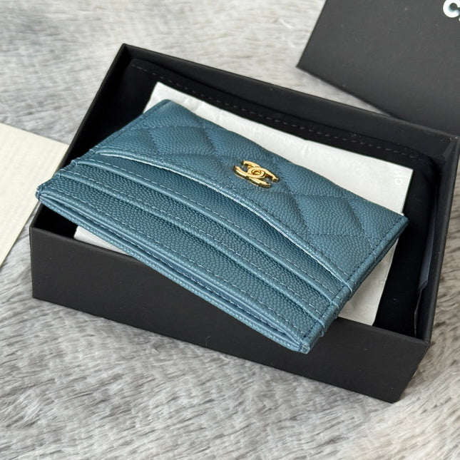 CHANEL 25S CARD HOLDER 11 IN SLATE BLUE CAVIAR GOLD HARDWARE