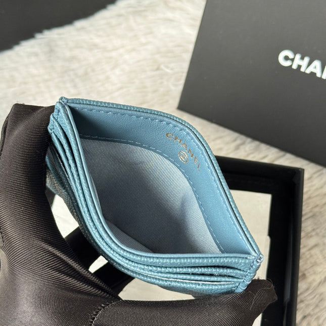 CHANEL 25S CARD HOLDER 11 IN SLATE BLUE CAVIAR GOLD HARDWARE