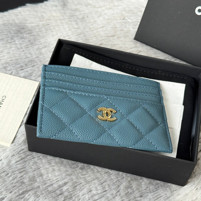 CHANEL 25S CARD HOLDER 11 IN SLATE BLUE CAVIAR GOLD HARDWARE