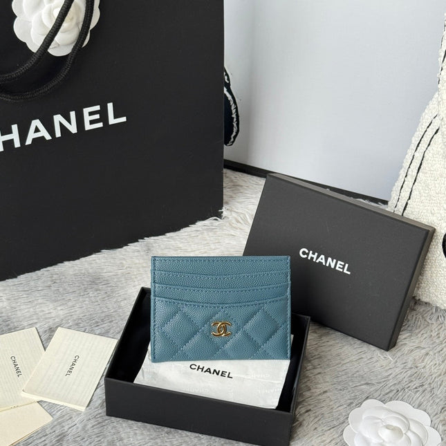 CHANEL 25S CARD HOLDER 11 IN SLATE BLUE CAVIAR GOLD HARDWARE