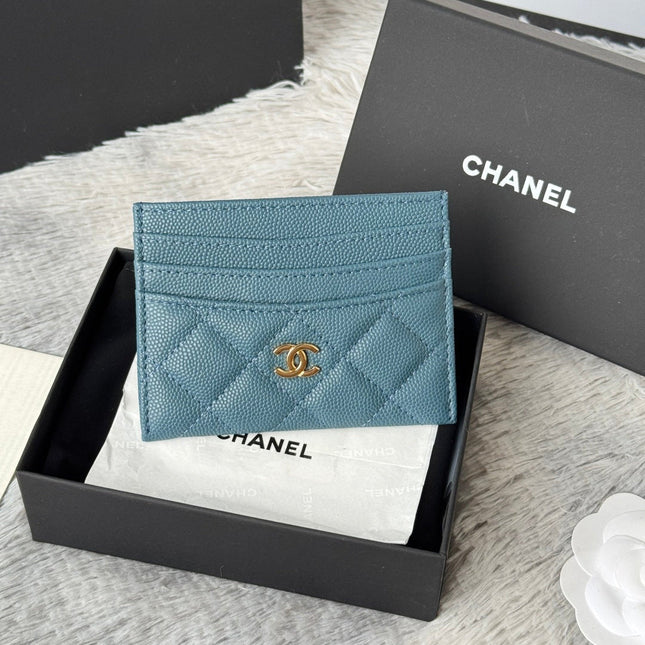 CHANEL 25S CARD HOLDER 11 IN SLATE BLUE CAVIAR GOLD HARDWARE