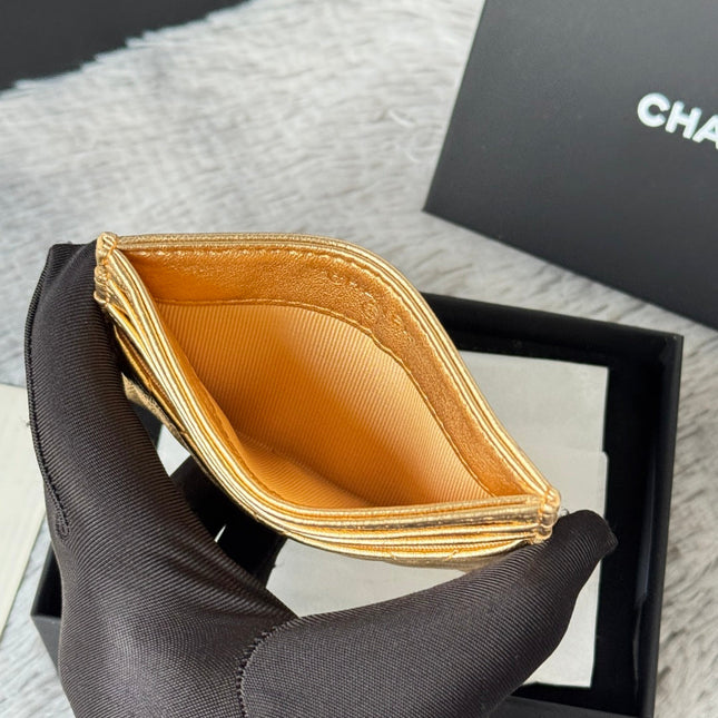 CHANEL 25S CARD HOLDER 11 IN GOLD LAMBSKIN GOLD HARDWARE