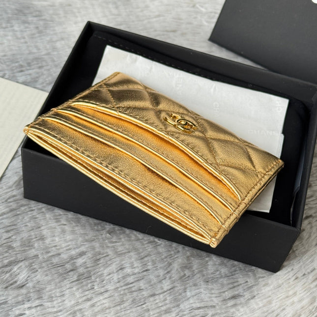 CHANEL 25S CARD HOLDER 11 IN GOLD LAMBSKIN GOLD HARDWARE