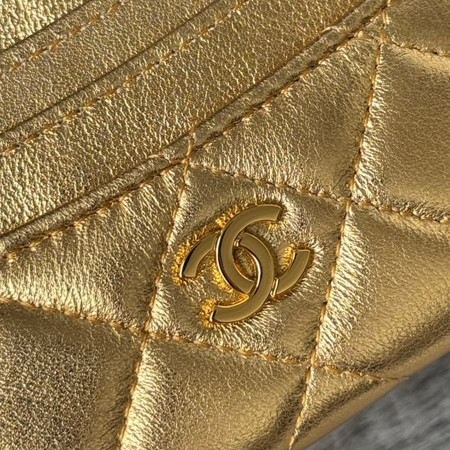 CHANEL 25S CARD HOLDER 11 IN GOLD LAMBSKIN GOLD HARDWARE