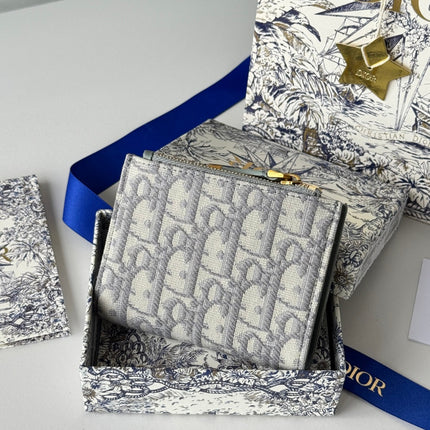 DIOR 25S 30 MONTAIGNE DAHLIA WALLET 11 IN GRAY DIOR OBLIQUE JACQUARD