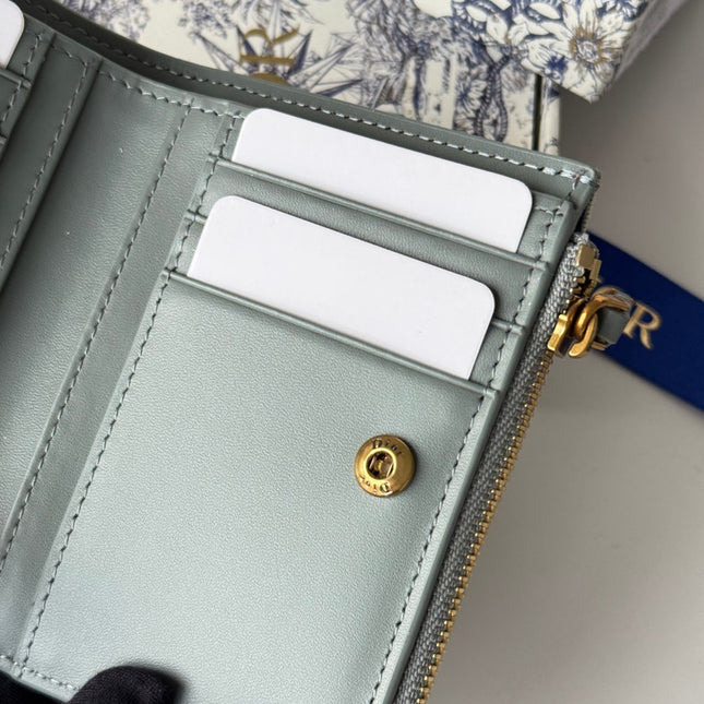 DIOR 25S 30 MONTAIGNE DAHLIA WALLET 11 IN GRAY DIOR OBLIQUE JACQUARD