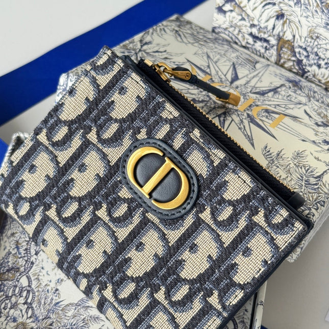 DIOR 25S 30 MONTAIGNE DAHLIA WALLET 11 IN BLUE DIOR OBLIQUE JACQUARD