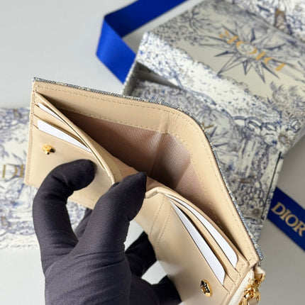 DIOR 25S 30 MONTAIGNE DAHLIA WALLET 11 IN LIGHT BLUE DIOR OBLIQUE JACQUARD