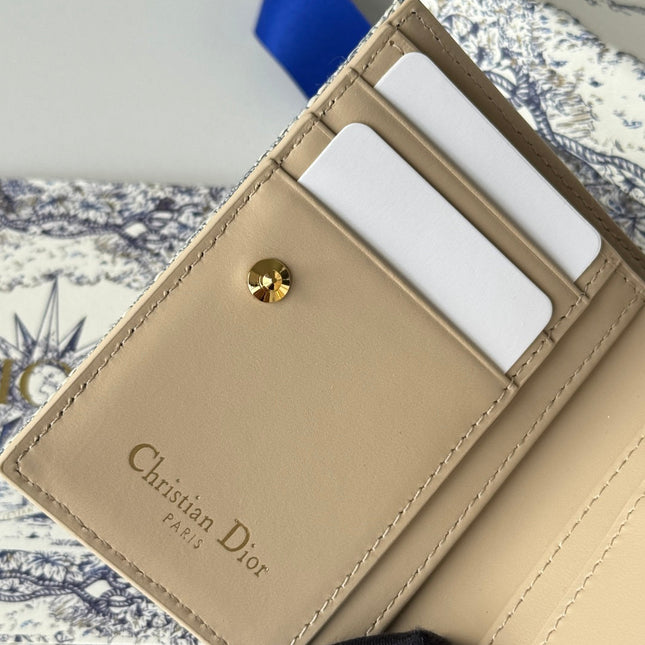 DIOR 25S 30 MONTAIGNE DAHLIA WALLET 11 IN LIGHT BLUE DIOR OBLIQUE JACQUARD