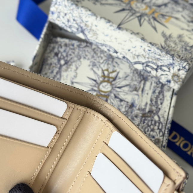 DIOR 25S 30 MONTAIGNE DAHLIA WALLET 11 IN LIGHT BLUE DIOR OBLIQUE JACQUARD