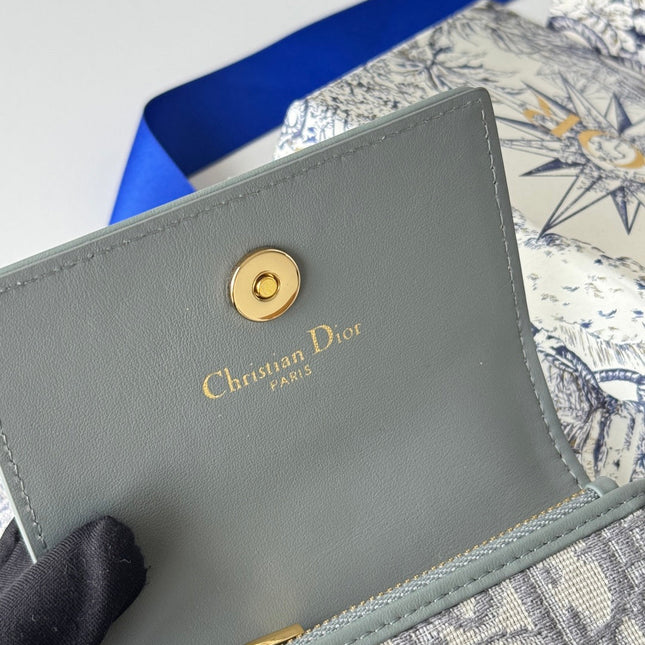 DIOR 25S CARO CARD HOLDER 11 IN GRAY CALFSKIN AND CANVAS GOLD HARDWARE