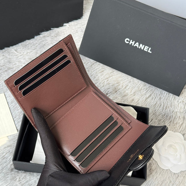 CHANEL 25S CF SMALL TRI FOLD WALLET 11 IN BLACK LAMBSKIN GOLD HARDWARE