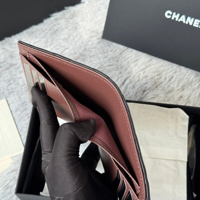 CHANEL 25S CF SMALL TRI FOLD WALLET 11 IN BLACK LAMBSKIN GOLD HARDWARE