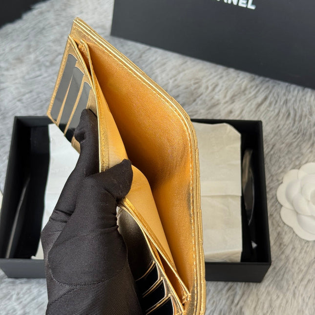 CHANEL 25S CF SMALL TRI FOLD WALLET 11 IN GOLD CAVIAR GOLD HARDWARE