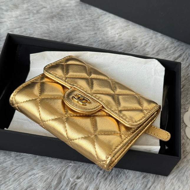 CHANEL 25S CF SMALL TRI FOLD WALLET 11 IN GOLD CAVIAR GOLD HARDWARE