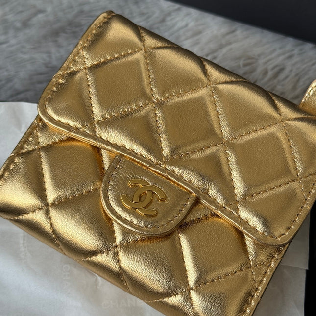 CHANEL 25S CF SMALL TRI FOLD WALLET 11 IN GOLD CAVIAR GOLD HARDWARE