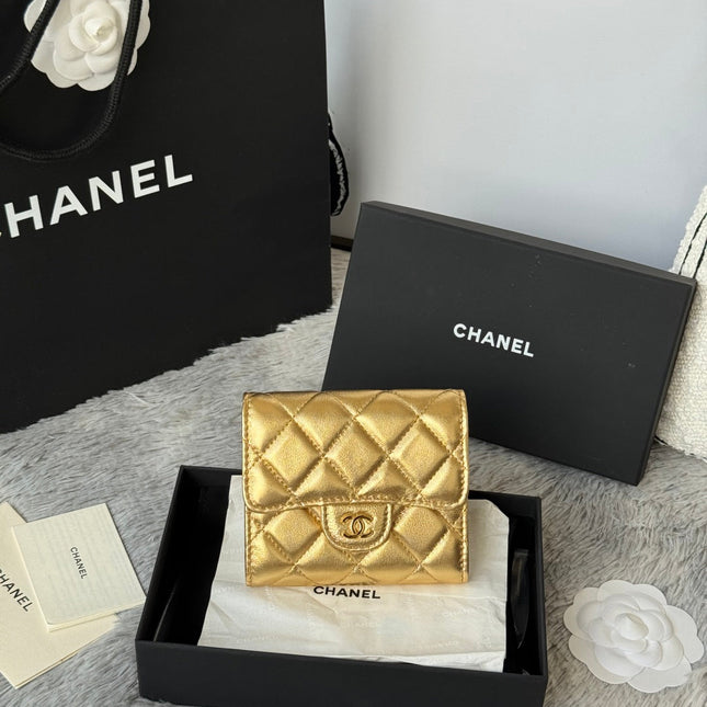 CHANEL 25S CF SMALL TRI FOLD WALLET 11 IN GOLD CAVIAR GOLD HARDWARE