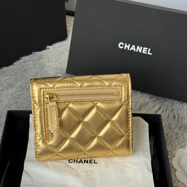 CHANEL 25S CF SMALL TRI FOLD WALLET 11 IN GOLD CAVIAR GOLD HARDWARE