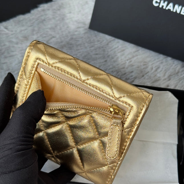 CHANEL 25S CF SMALL TRI FOLD WALLET 11 IN GOLD CAVIAR GOLD HARDWARE
