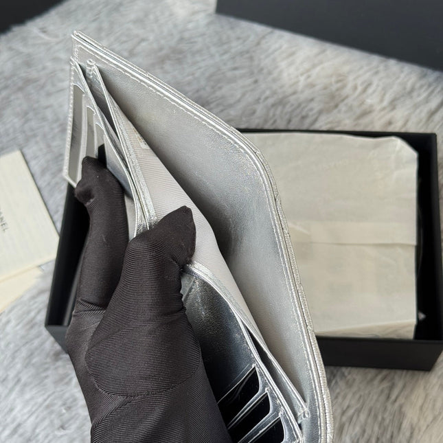 CHANEL 25S CF SMALL TRI FOLD WALLET 11 IN SILVER CAVIAR GOLD HARDWARE