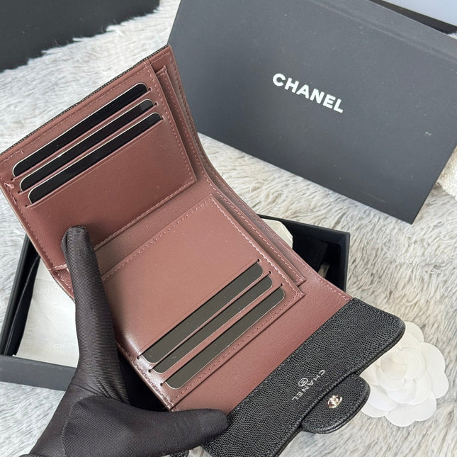 CHANEL 25S CF SMALL TRI FOLD WALLET 11 IN BLACK CAVIAR SILVER HARDWARE