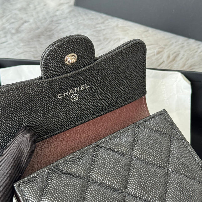 CHANEL 25S CF SMALL TRI FOLD WALLET 11 IN BLACK CAVIAR SILVER HARDWARE
