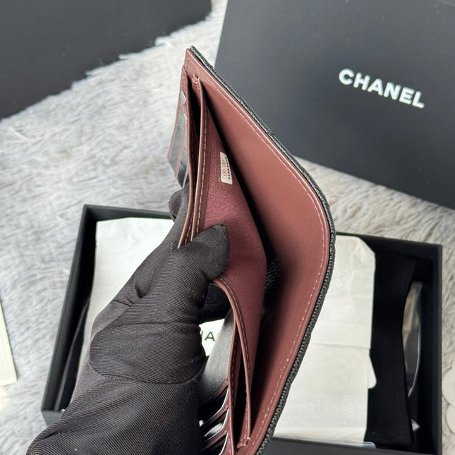 CHANEL 25S CF SMALL TRI FOLD WALLET 11 IN BLACK CAVIAR SILVER HARDWARE