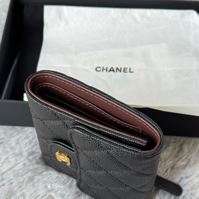 CHANEL 25S CF SMALL TRI FOLD WALLET 11 IN BLACK CAVIAR GOLD HARDWARE