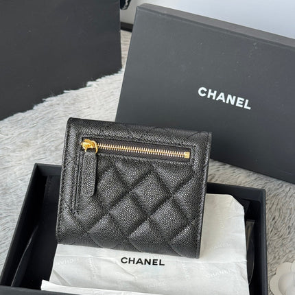 CHANEL 25S CF SMALL TRI FOLD WALLET 11 IN BLACK CAVIAR GOLD HARDWARE