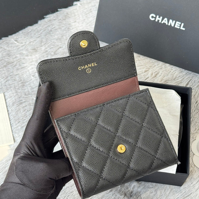 CHANEL 25S CF SMALL TRI FOLD WALLET 11 IN BLACK CAVIAR GOLD HARDWARE